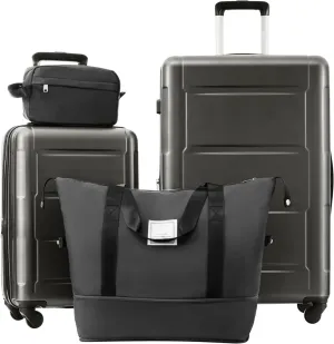 2 Piece Luggage Set with Expandable Spinner Wheels, Lightweight ABS Suitcase, Dark Gray, 20-inch and 28-inch