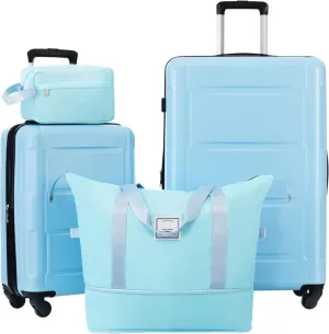 2 Piece Luggage Set with Expandable Spinner Wheels, Lightweight ABS Suitcases 20inch & 28inch, Light Blue
