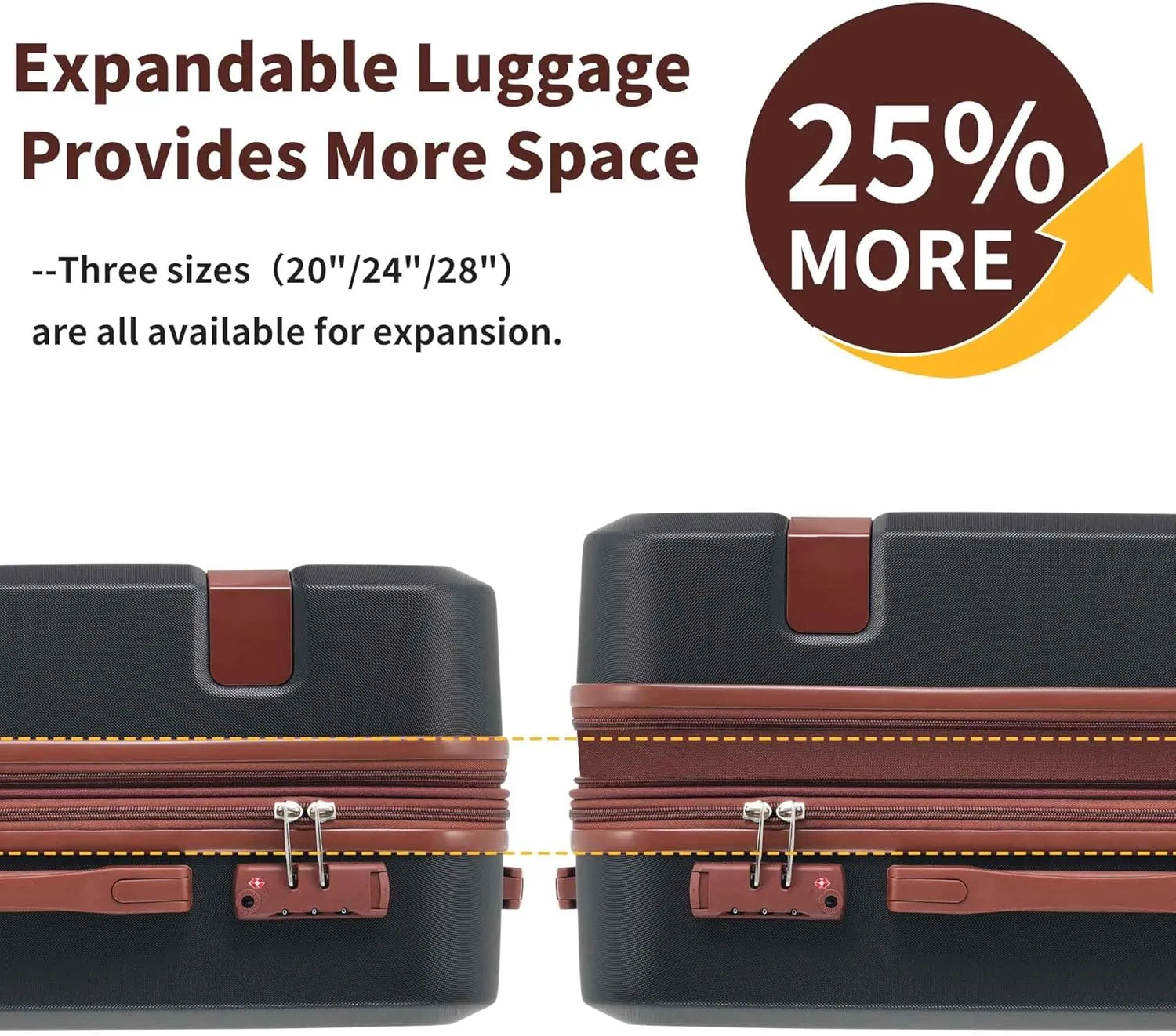 4-Piece Expandable Luggage Set with Compression Packing Cubes - 16" 20" 24" 28" Lightweight ABS Suitcases w/TSA Lock, 360 Spinner Wheels, Family Travel Luggage Set (Brown Black)
