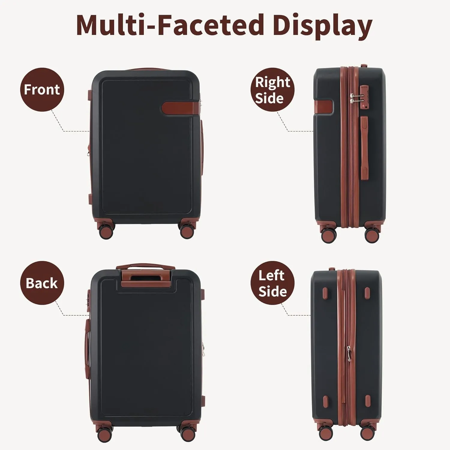 4-Piece Expandable Luggage Set with Compression Packing Cubes - 16" 20" 24" 28" Lightweight ABS Suitcases w/TSA Lock, 360 Spinner Wheels, Family Travel Luggage Set (Brown Black)