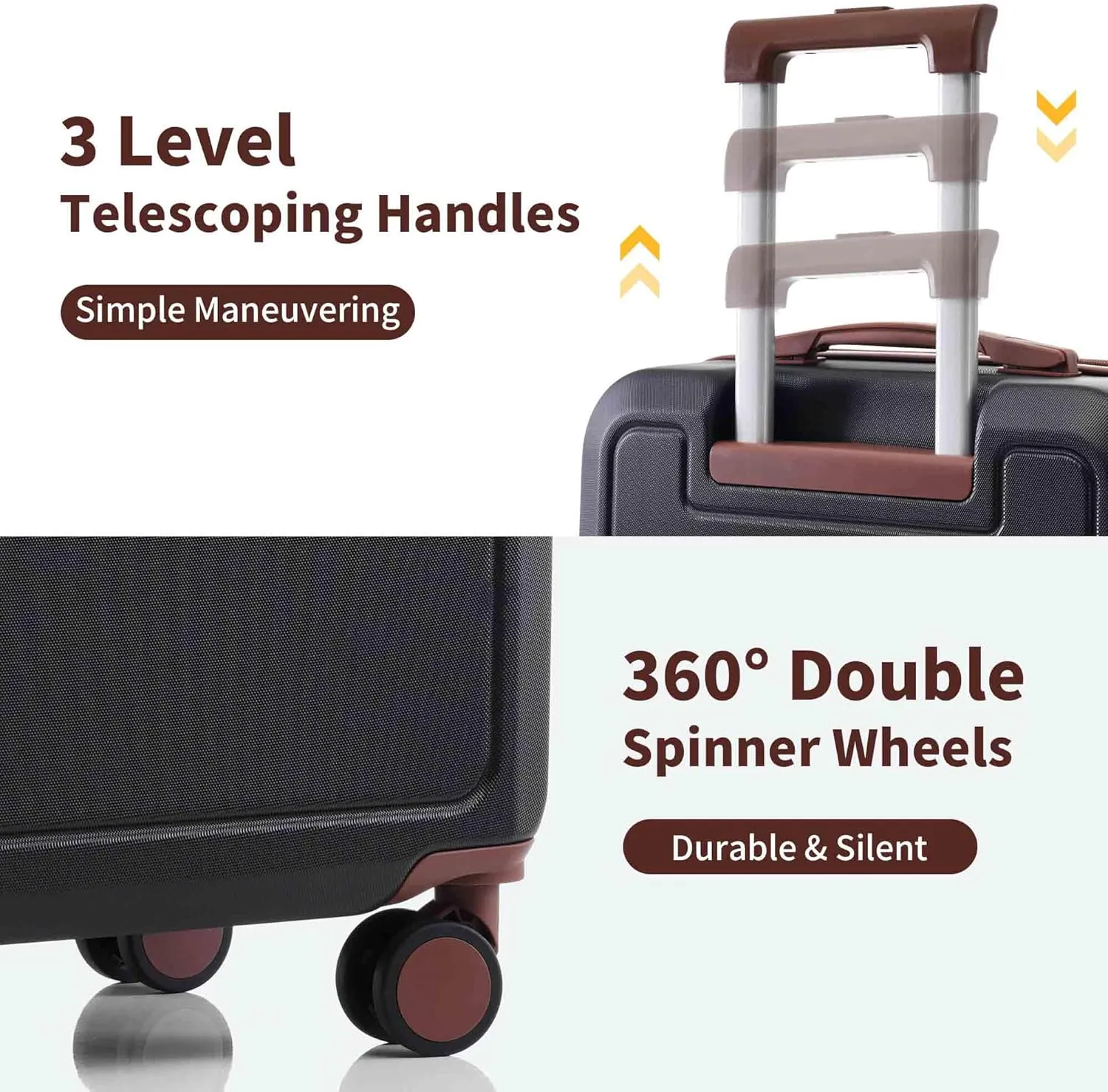4-Piece Expandable Luggage Set with Compression Packing Cubes - 16" 20" 24" 28" Lightweight ABS Suitcases w/TSA Lock, 360 Spinner Wheels, Family Travel Luggage Set (Brown Black)
