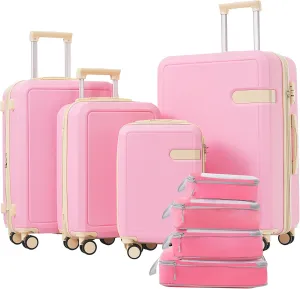 4 Piece Lightweight Luggage Set with Compression Packing Cubes, Expandable Design, 360 Spinner Wheels, Pink