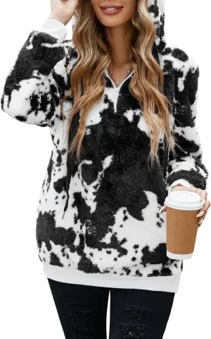 American Trends Womens Athletic Fuzzy Hoodies Sherpa Pullover Hoodie for Women Zip Oversized Plush Hoodie with Pockets