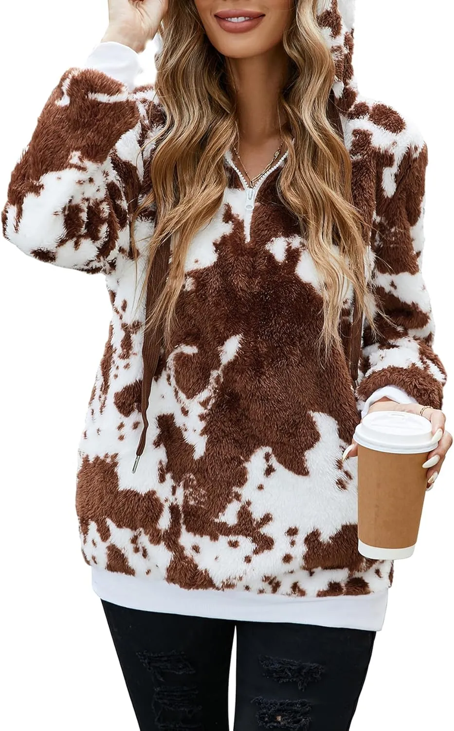 American Trends Womens Athletic Fuzzy Hoodies Sherpa Pullover Hoodie for Women Zip Oversized Plush Hoodie with Pockets