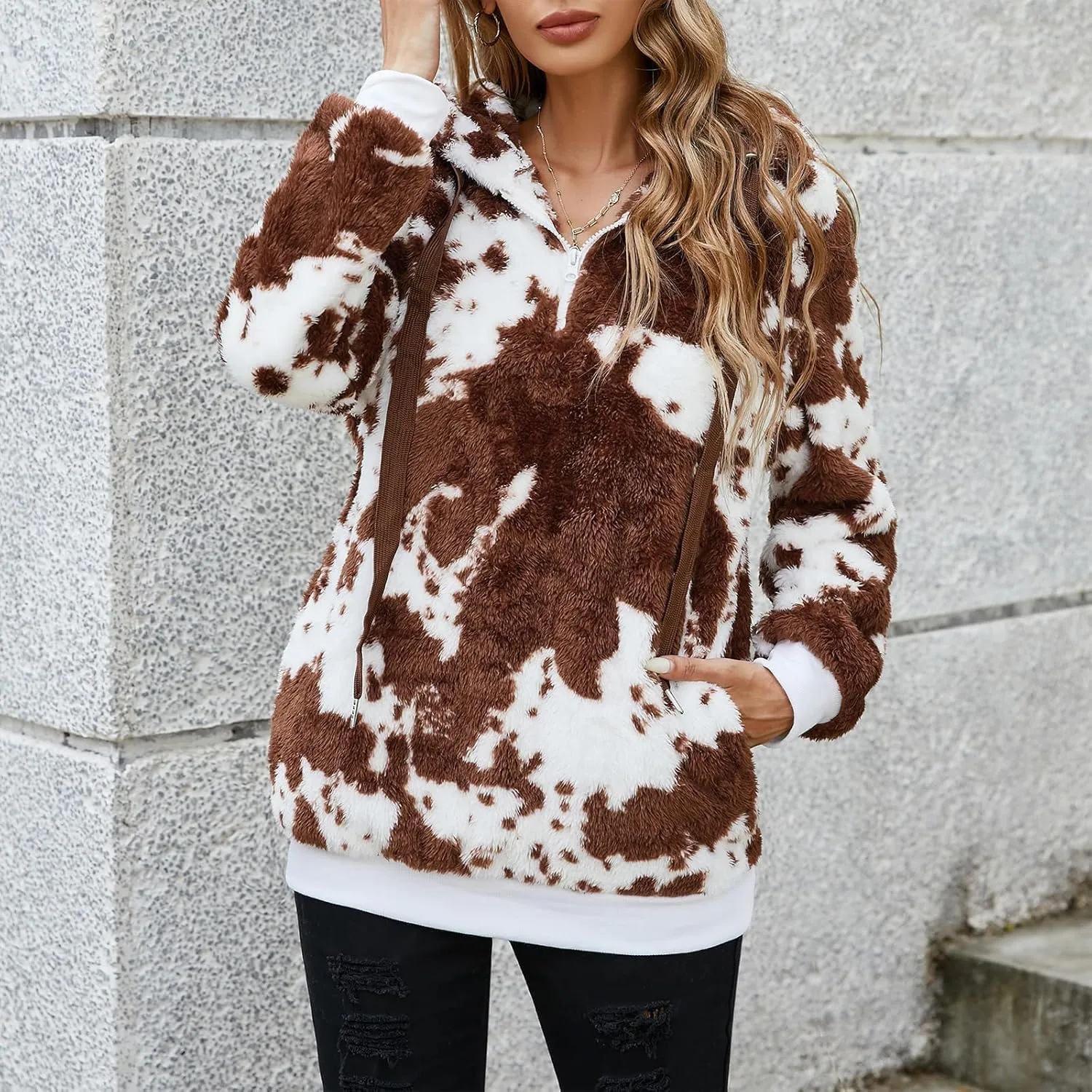 American Trends Womens Athletic Fuzzy Hoodies Sherpa Pullover Hoodie for Women Zip Oversized Plush Hoodie with Pockets