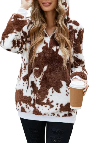 American Trends Womens Athletic Fuzzy Hoodies Sherpa Pullover Hoodie for Women Zip Oversized Plush Hoodie with Pockets
