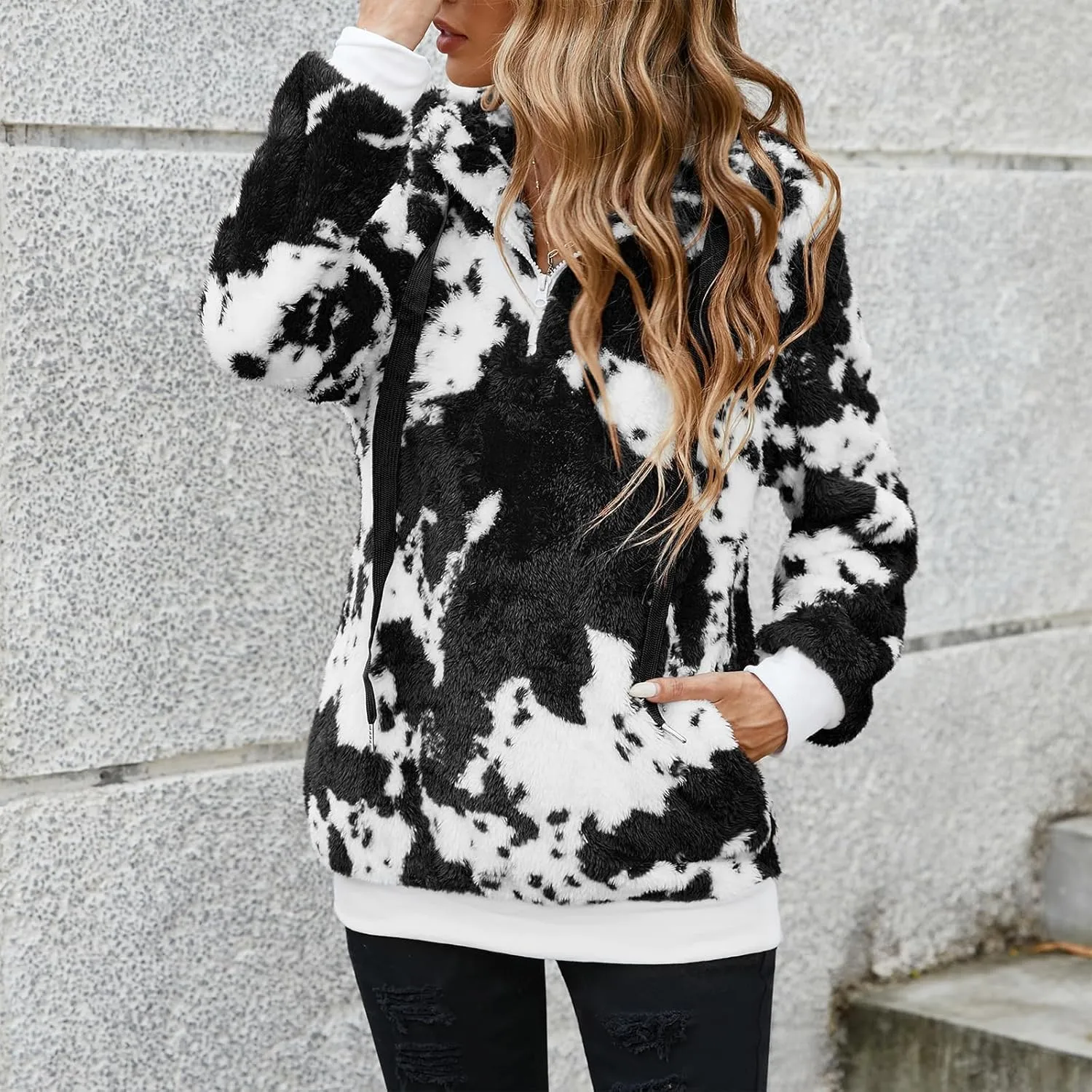 American Trends Womens Athletic Fuzzy Hoodies Sherpa Pullover Hoodie for Women Zip Oversized Plush Hoodie with Pockets
