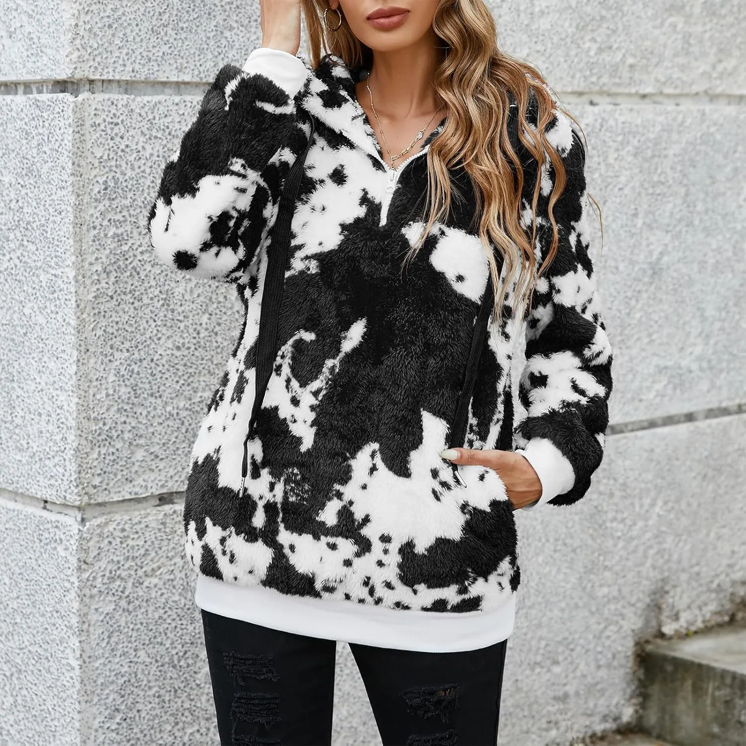 American Trends Womens Athletic Fuzzy Hoodies Sherpa Pullover Hoodie for Women Zip Oversized Plush Hoodie with Pockets