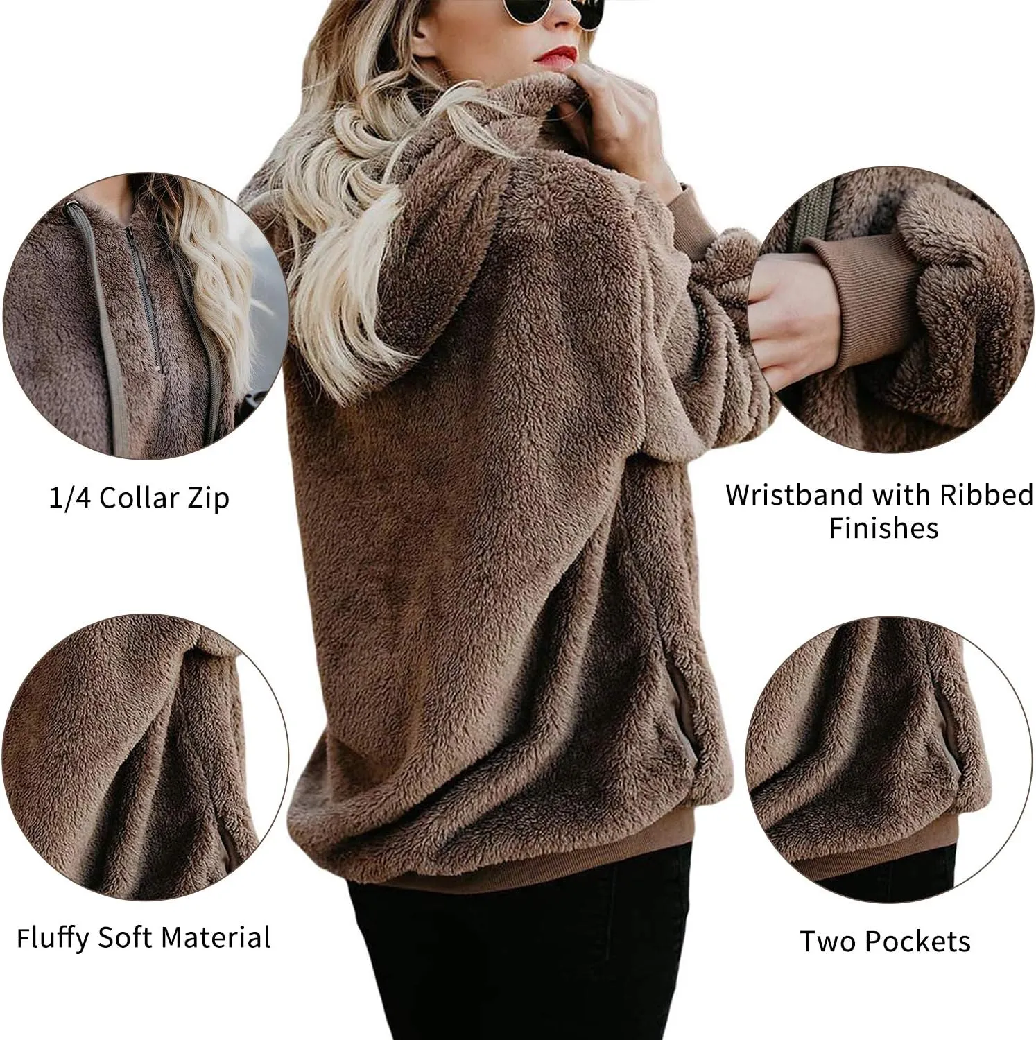 American Trends Womens Athletic Fuzzy Hoodies Sherpa Pullover Hoodie for Women Zip Oversized Plush Hoodie with Pockets
