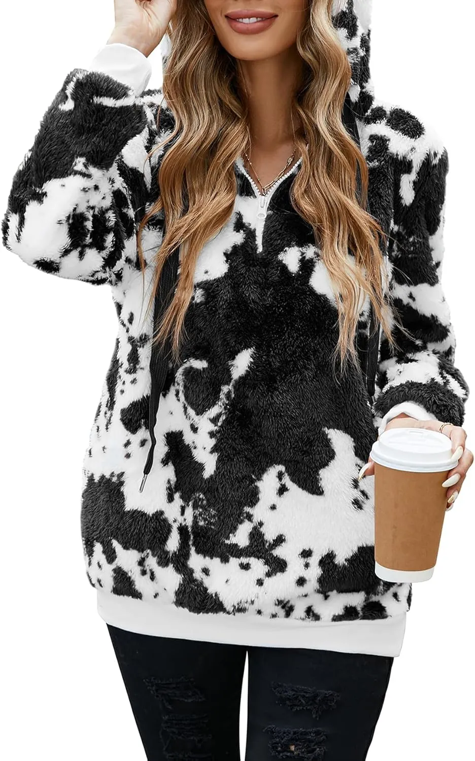 American Trends Womens Athletic Fuzzy Hoodies Sherpa Pullover Hoodie for Women Zip Oversized Plush Hoodie with Pockets