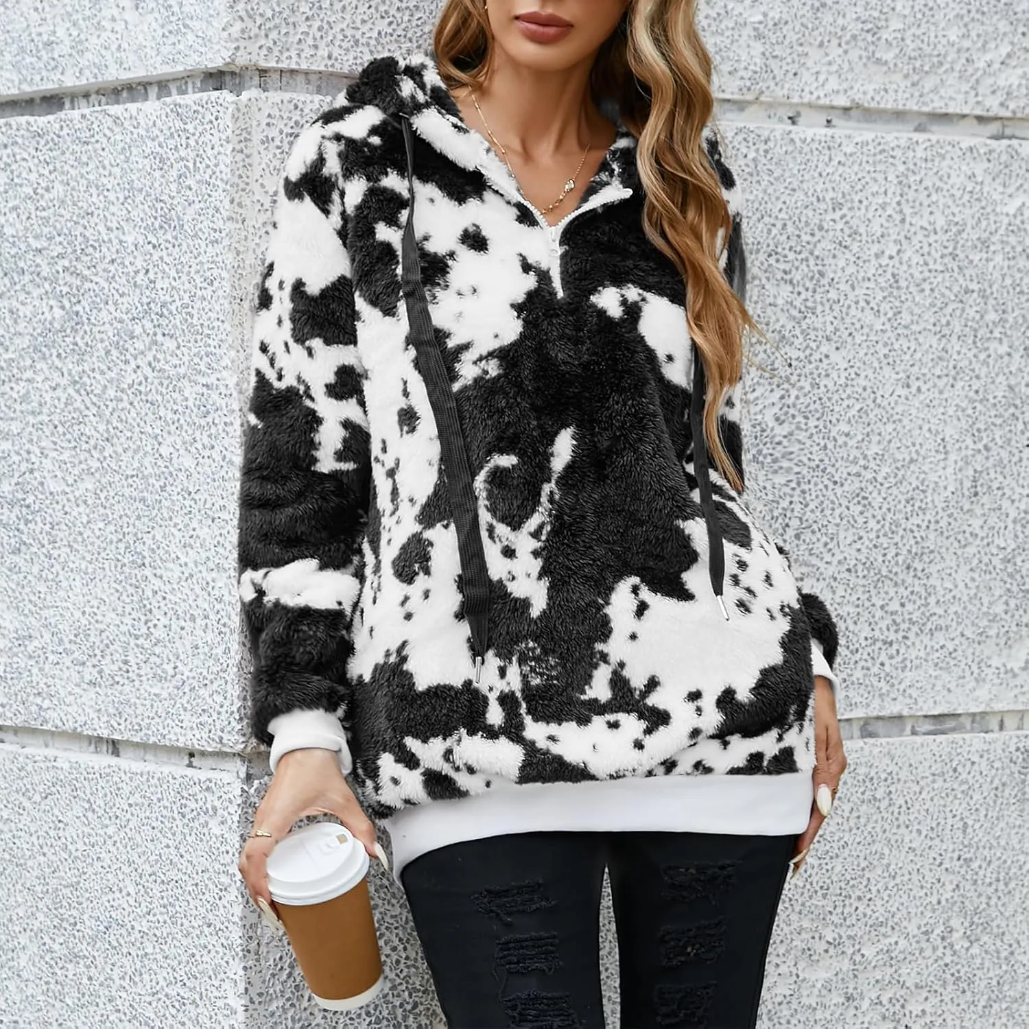 American Trends Womens Athletic Fuzzy Hoodies Sherpa Pullover Hoodie for Women Zip Oversized Plush Hoodie with Pockets