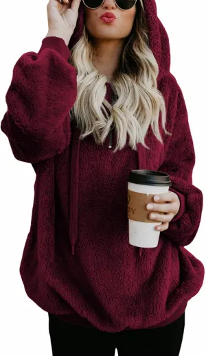 American Trends Womens Athletic Fuzzy Hoodies Sherpa Pullover Hoodie for Women Zip Oversized Plush Hoodie with Pockets