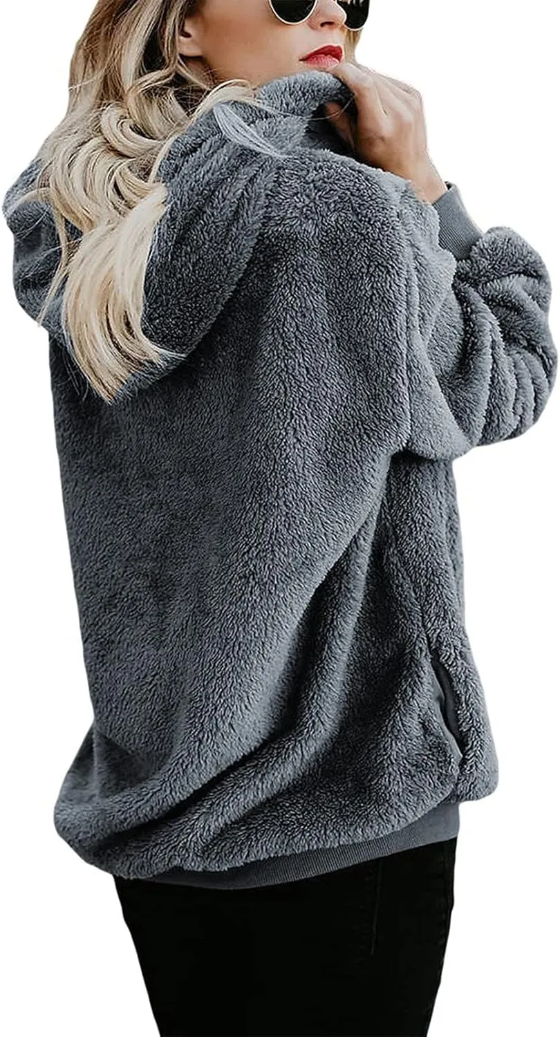 American Trends Womens Athletic Fuzzy Hoodies Sherpa Pullover Hoodie for Women Zip Oversized Plush Hoodie with Pockets