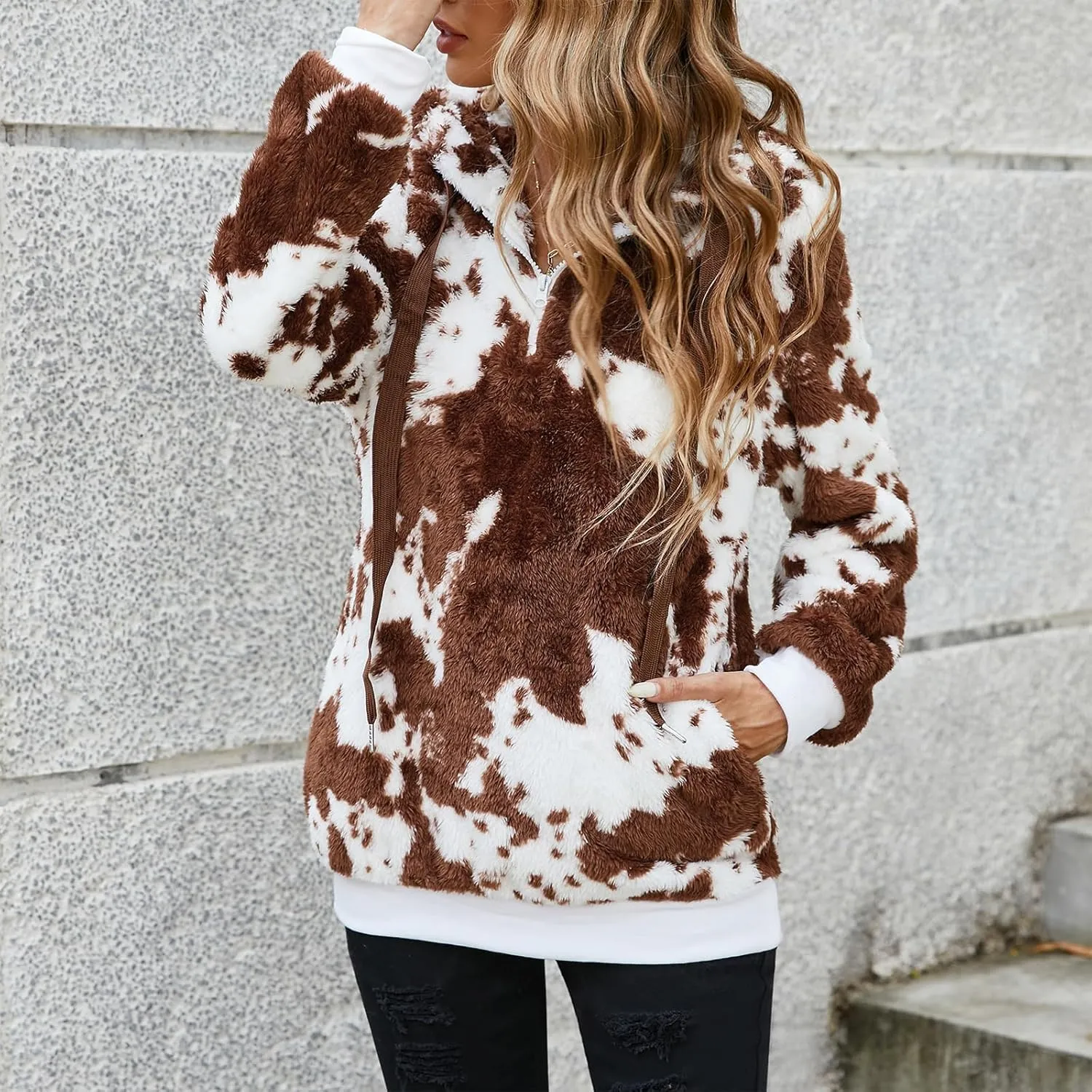 American Trends Womens Athletic Fuzzy Hoodies Sherpa Pullover Hoodie for Women Zip Oversized Plush Hoodie with Pockets
