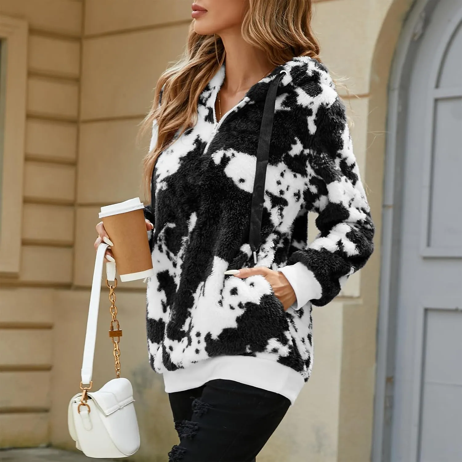 American Trends Womens Athletic Fuzzy Hoodies Sherpa Pullover Hoodie for Women Zip Oversized Plush Hoodie with Pockets