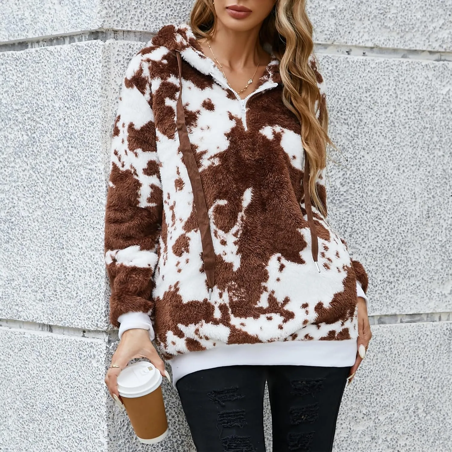 American Trends Womens Athletic Fuzzy Hoodies Sherpa Pullover Hoodie for Women Zip Oversized Plush Hoodie with Pockets