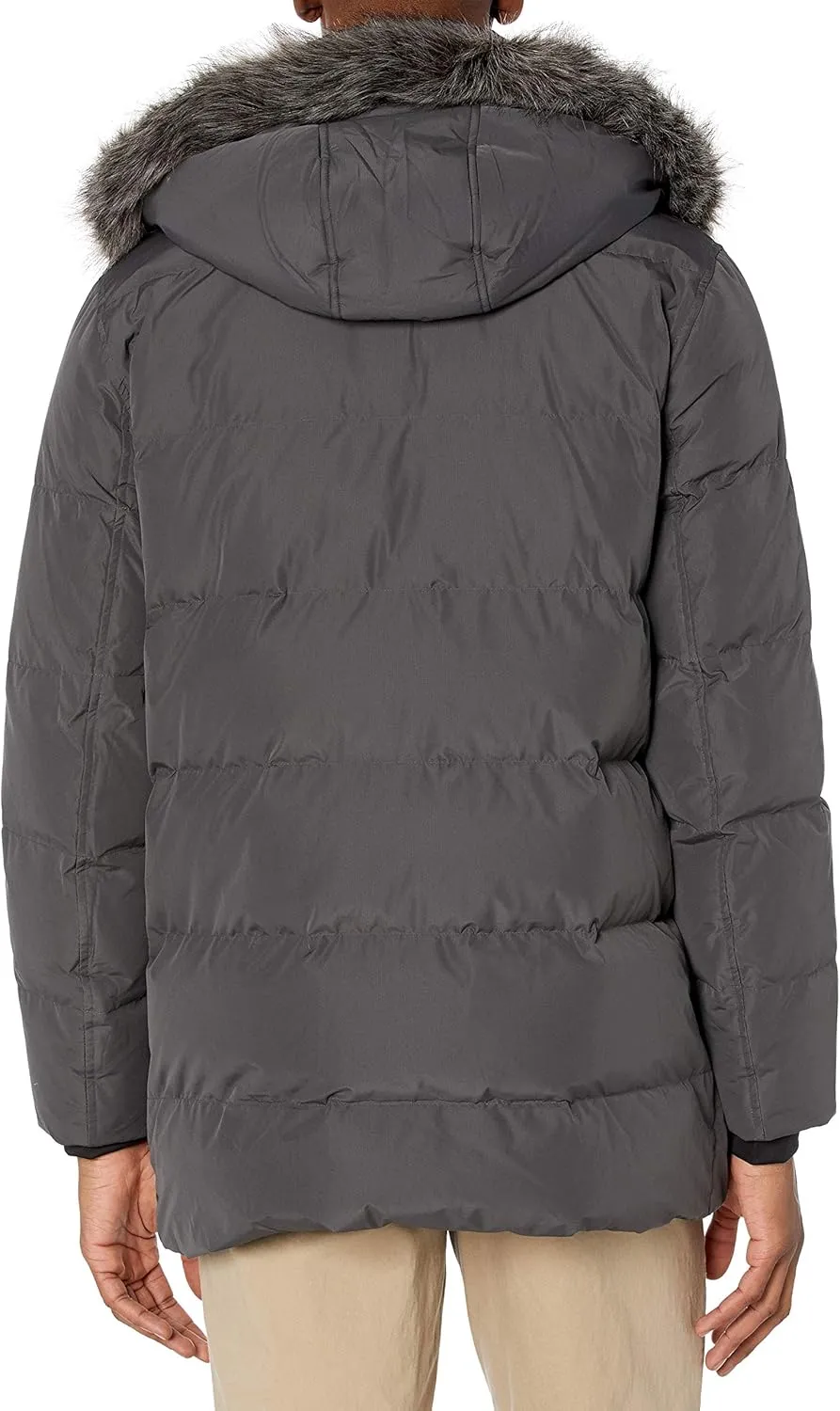 Andrew Marc Men's Gattica Down Parka Jacket with Removable Faux Fur Trimmed Hood and Bib
