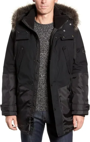 Andrew Marc Men's Maxfield Mid Length Down Jacket with Removable Hood