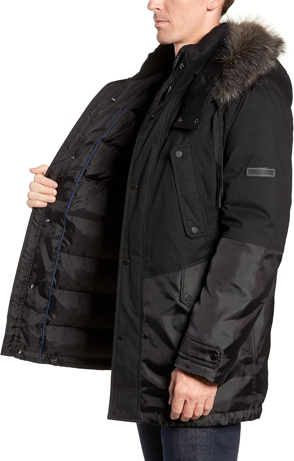 Andrew Marc Men's Maxfield Mid Length Down Jacket with Removable Hood