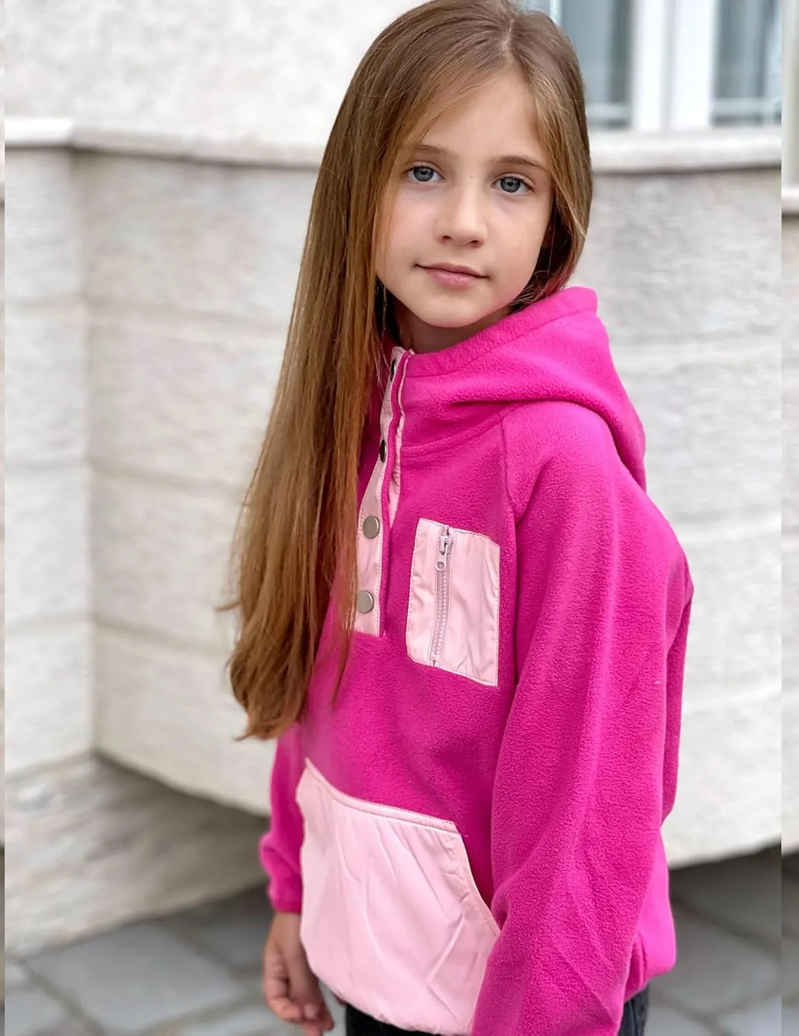 Arshiner Girls Fleece Pullover Hooded Sweatshirt Colorblock Sherpa Hoodie for Teen Girl Winter Button Jacket Coat with Pocket