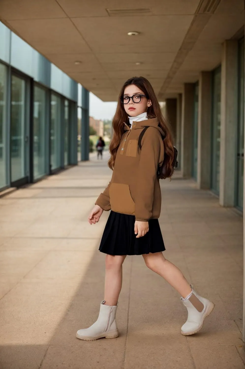 Arshiner Girls Fleece Pullover Hooded Sweatshirt Colorblock Sherpa Hoodie for Teen Girl Winter Button Jacket Coat with Pocket