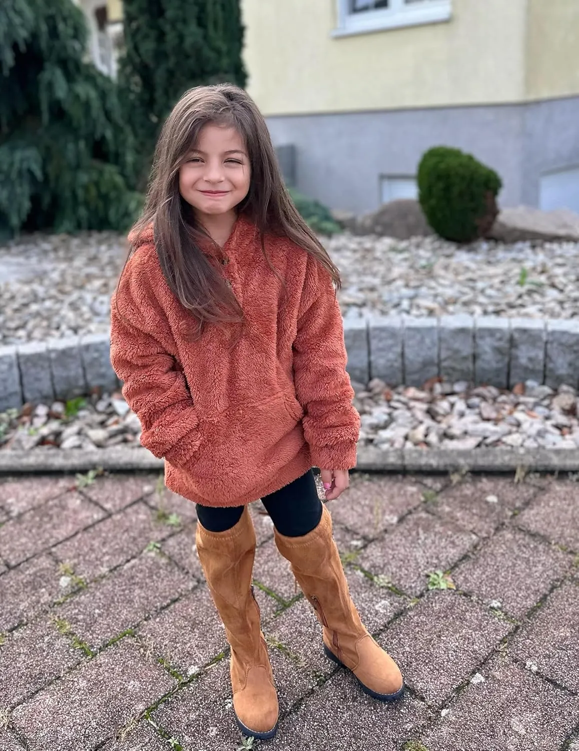 Arshiner Girls Hoodie Sherpa Fleece Pullover Hooded Sweatshirt for Girl Button Up Casual Outerwear Coat With Pockets