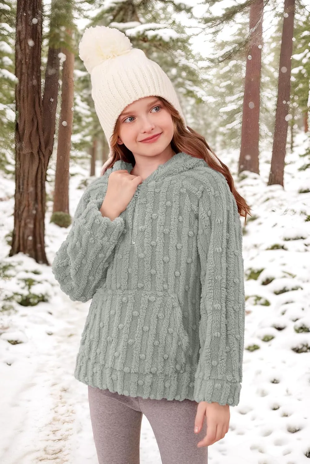 BesserBay Girls Fleece 1/4 Zip Hoodies Warm Loose Pullover Sweatshirt with Pockets 5-14 Years