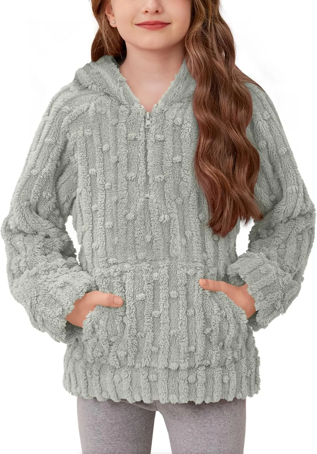 BesserBay Girls Fleece 1/4 Zip Hoodies Warm Loose Pullover Sweatshirt with Pockets 5-14 Years