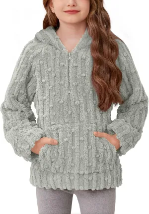 BesserBay Girls Fleece 1/4 Zip Hoodies Warm Loose Pullover Sweatshirt with Pockets 5-14 Years