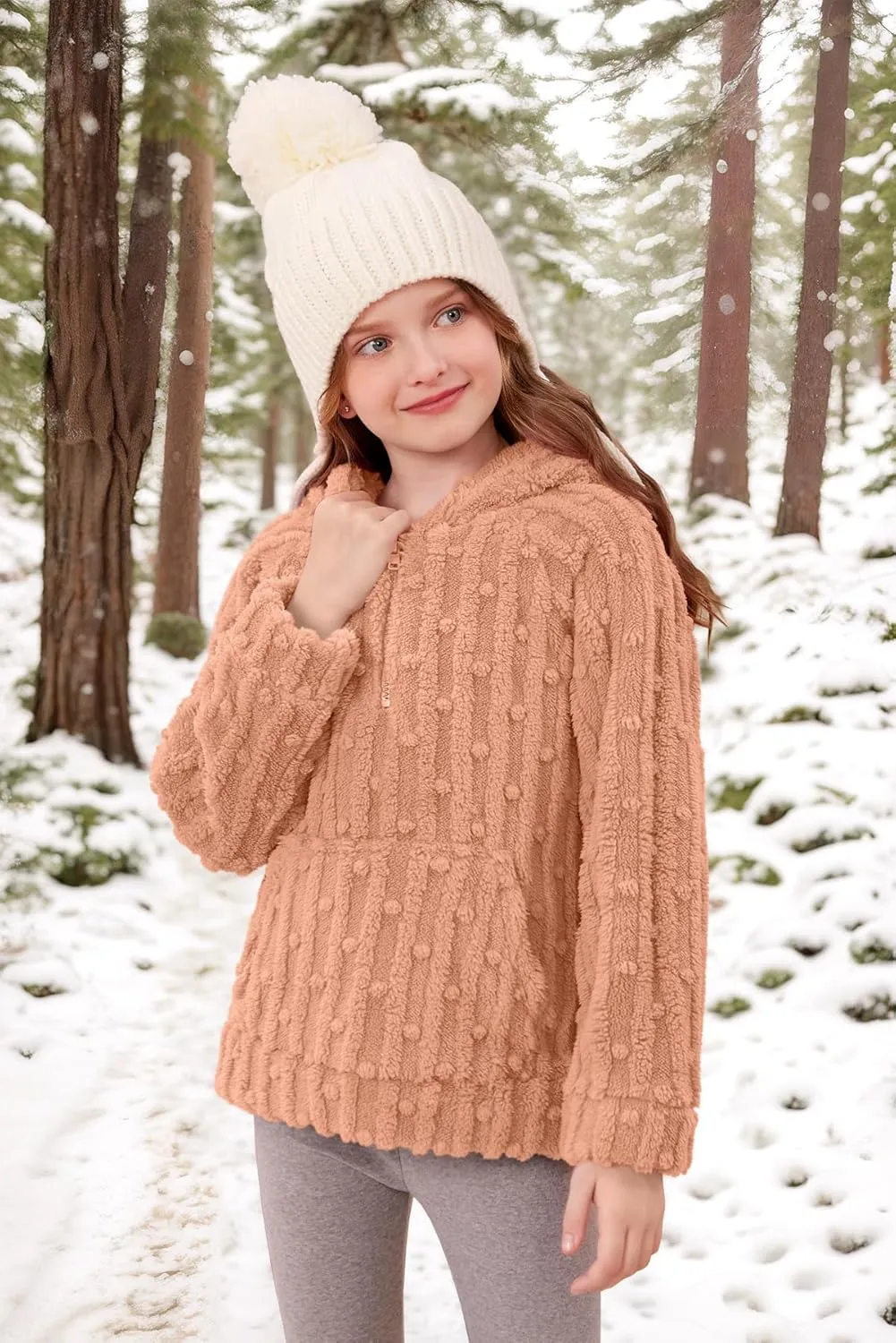 BesserBay Girls Fleece 1/4 Zip Hoodies Warm Loose Pullover Sweatshirt with Pockets 5-14 Years