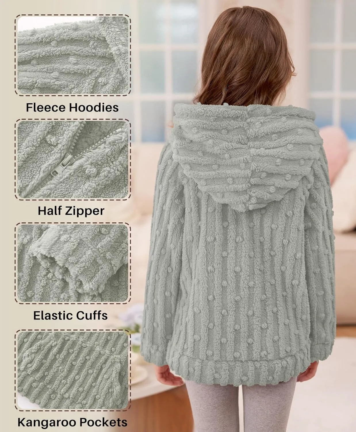 BesserBay Girls Fleece 1/4 Zip Hoodies Warm Loose Pullover Sweatshirt with Pockets 5-14 Years
