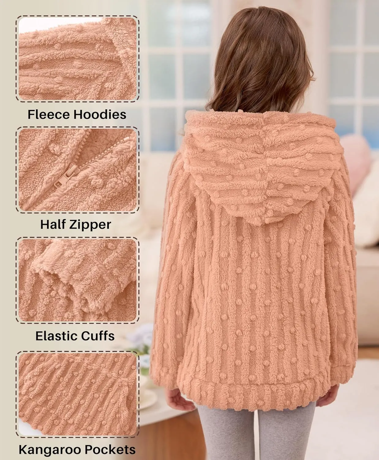 BesserBay Girls Fleece 1/4 Zip Hoodies Warm Loose Pullover Sweatshirt with Pockets 5-14 Years