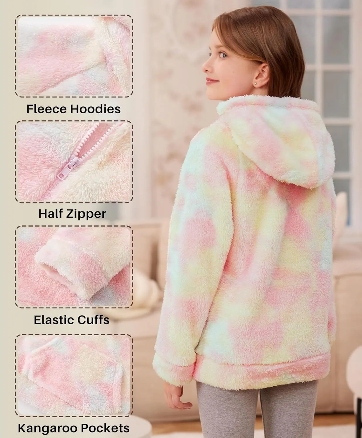 BesserBay Girls Fleece 1/4 Zip Hoodies Warm Loose Pullover Sweatshirt with Pockets 5-14 Years