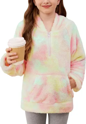 BesserBay Girls Fleece 1/4 Zip Hoodies Warm Loose Pullover Sweatshirt with Pockets 5-14 Years