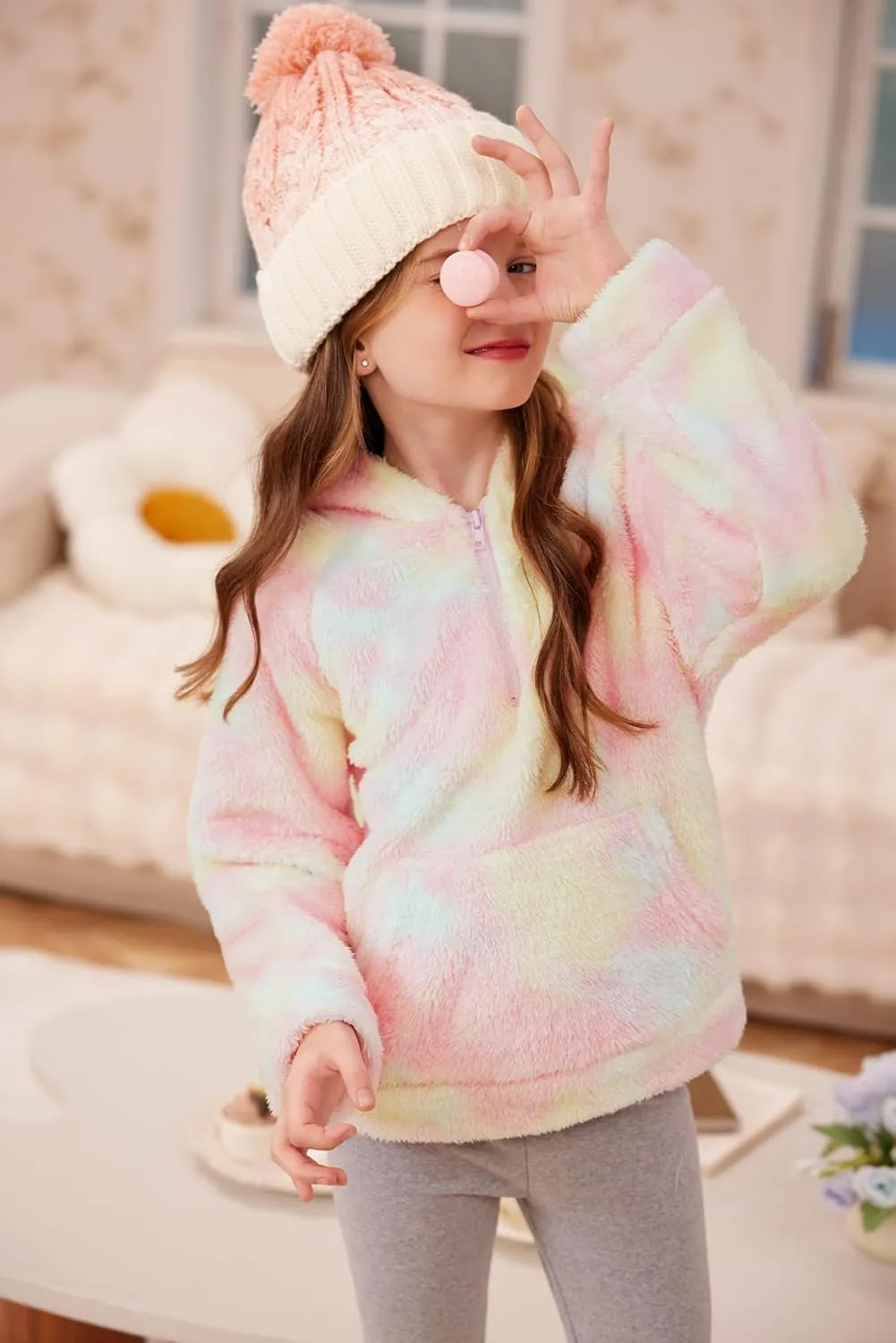 BesserBay Girls Fleece 1/4 Zip Hoodies Warm Loose Pullover Sweatshirt with Pockets 5-14 Years