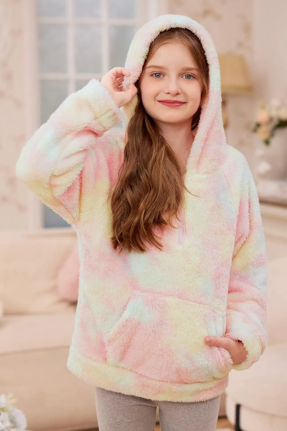 BesserBay Girls Fleece 1/4 Zip Hoodies Warm Loose Pullover Sweatshirt with Pockets 5-14 Years