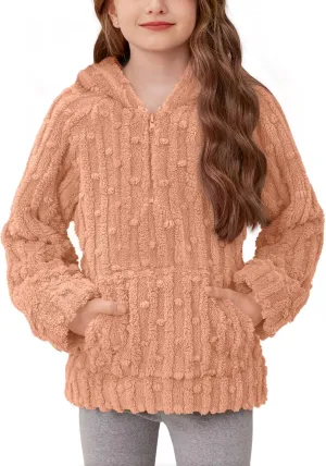 BesserBay Girls Fleece 1/4 Zip Hoodies Warm Loose Pullover Sweatshirt with Pockets 5-14 Years
