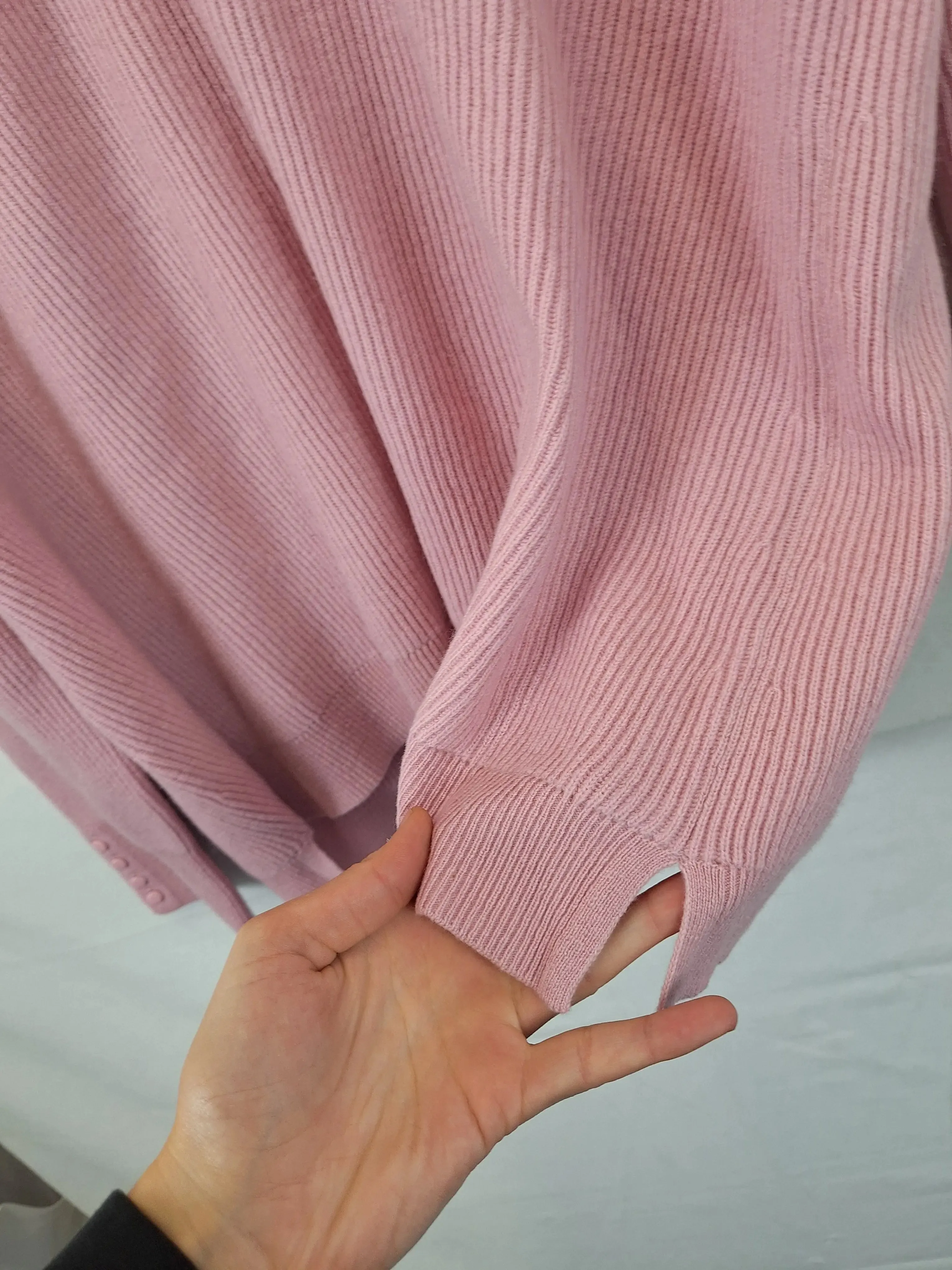 Blue Illusion Ribbed V Neck Wool Jumper Size 20