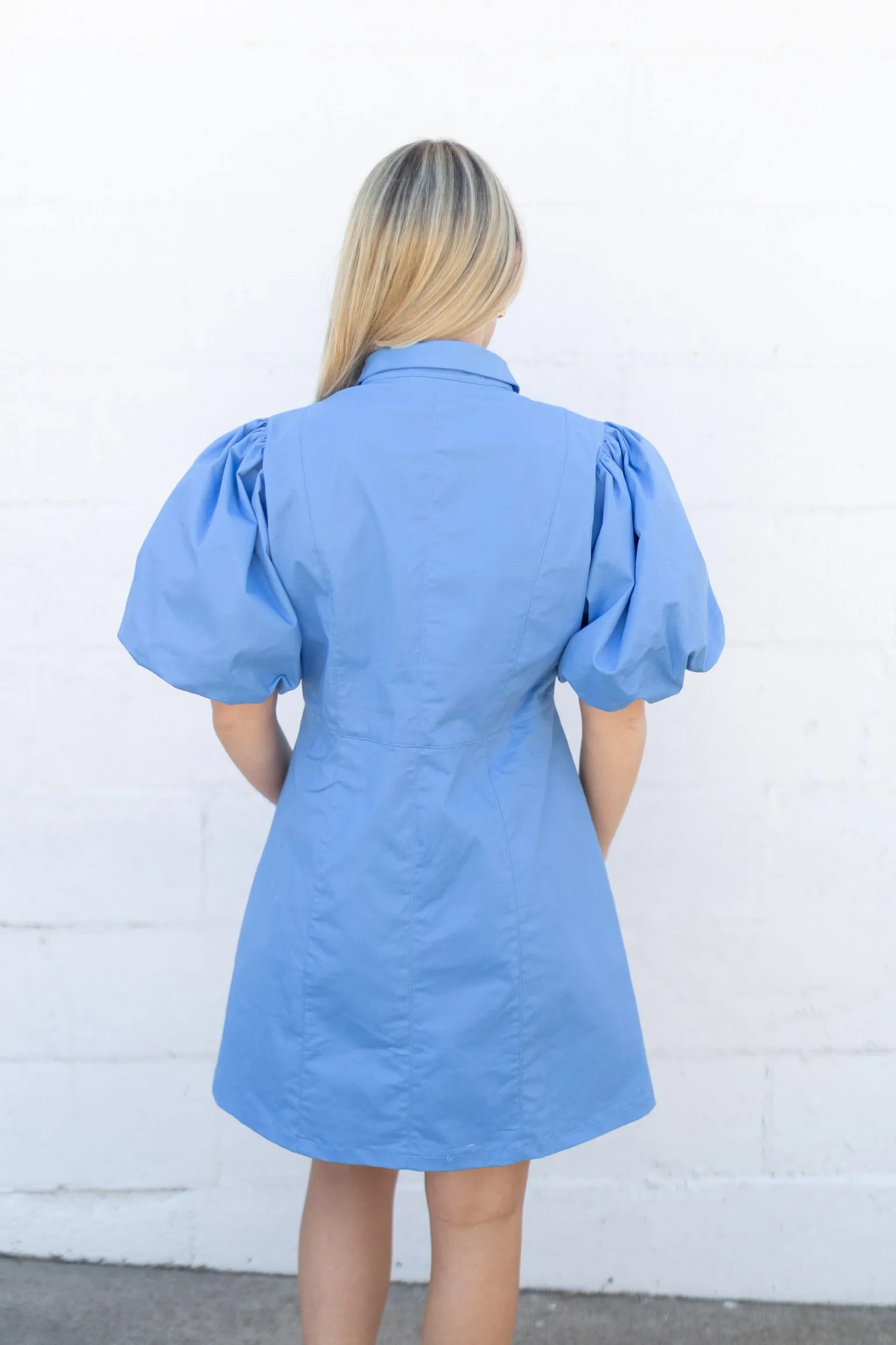 Blue Puff Sleeve Mini Dress