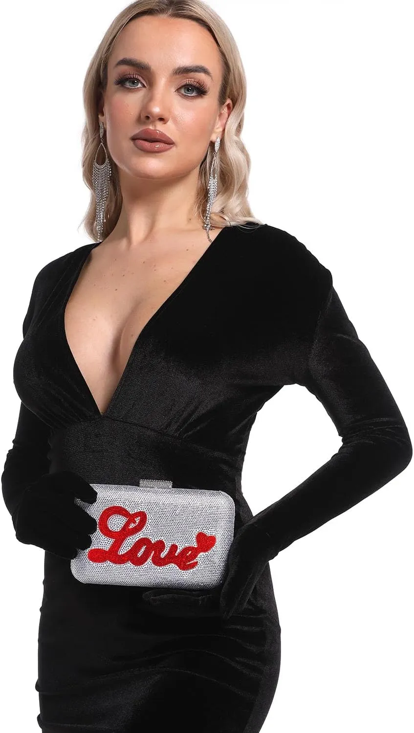 Boutique De FGG Luxury Crystal Evening Bags Women Heart and Love Clutch Purse for Wedding Bridal Rhinestone Handbags,Mini