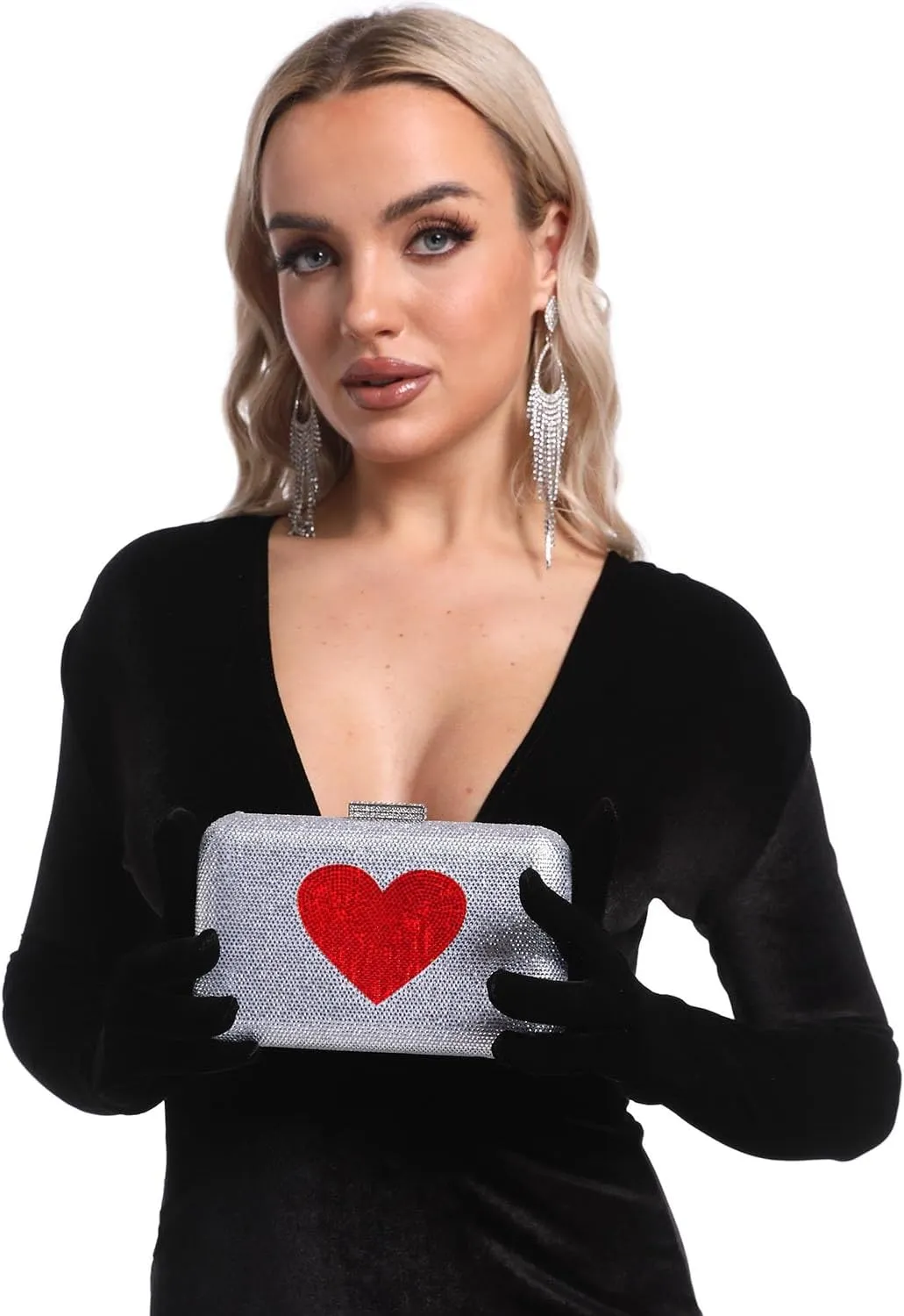 Boutique De FGG Luxury Crystal Evening Bags Women Heart and Love Clutch Purse for Wedding Bridal Rhinestone Handbags,Mini