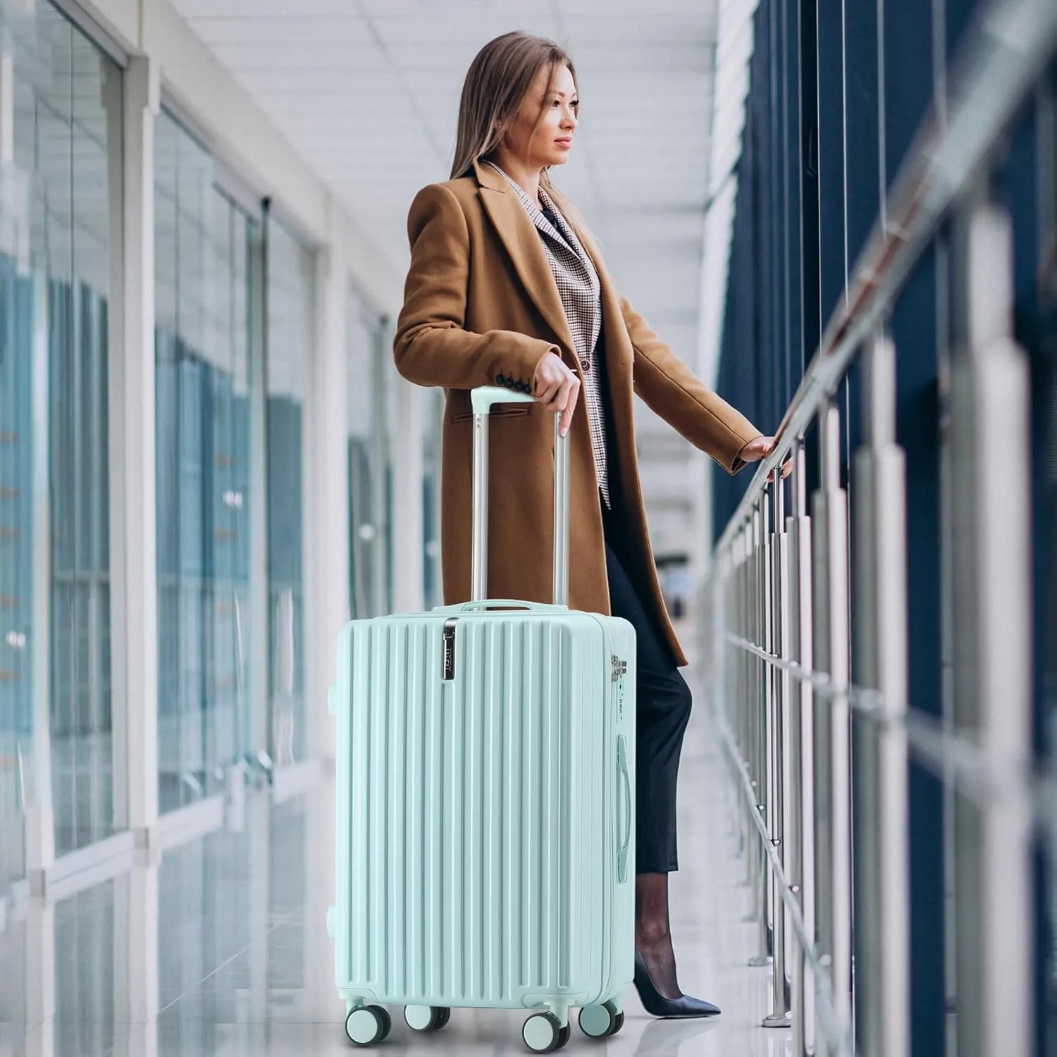 Carry on Luggage 22x14x9 Airline Approved Carry On Luggage Set,Hardside Luggage with Spinner Wheels TSA Lock PC Material (Blue)