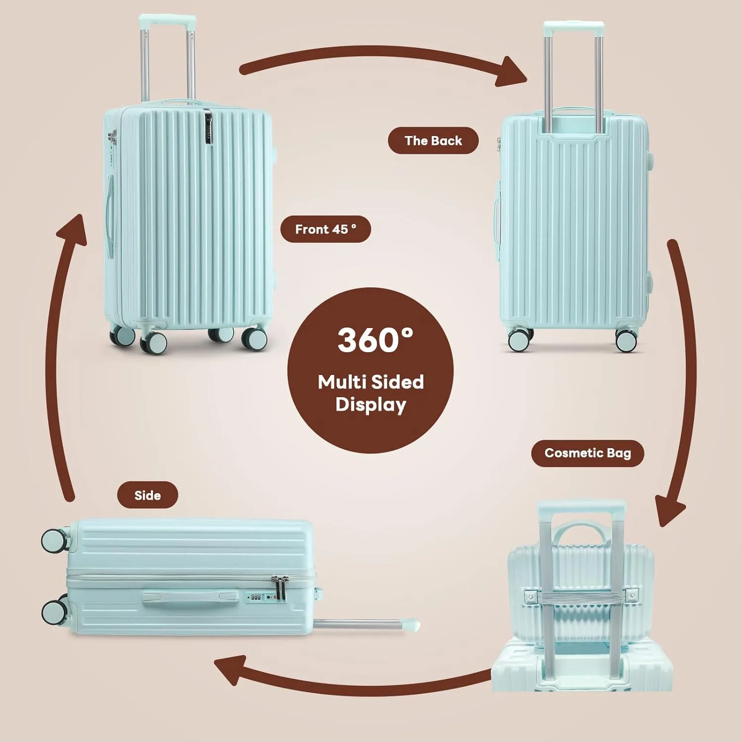 Carry on Luggage 22x14x9 Airline Approved Carry On Luggage Set,Hardside Luggage with Spinner Wheels TSA Lock PC Material (Blue)
