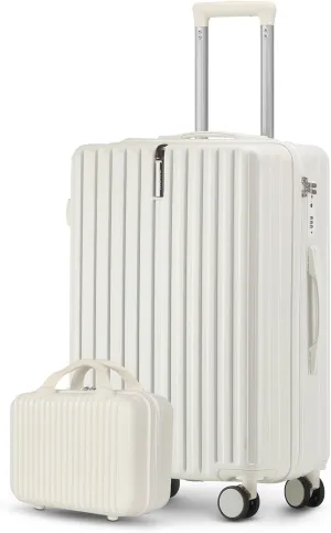 Carry on Luggage 22x14x9 Airline Approved Carry On Luggage Set,Hardside Luggage with Spinner Wheels TSA Lock PC Material (White)