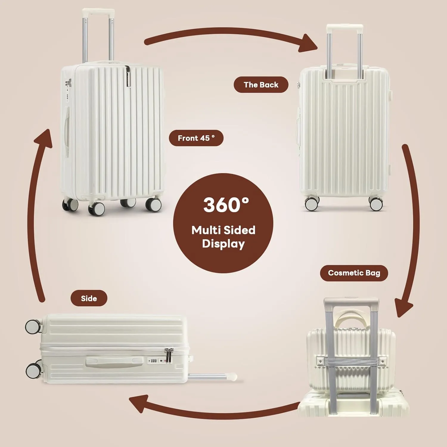 Carry on Luggage 22x14x9 Airline Approved Carry On Luggage Set,Hardside Luggage with Spinner Wheels TSA Lock PC Material (White)