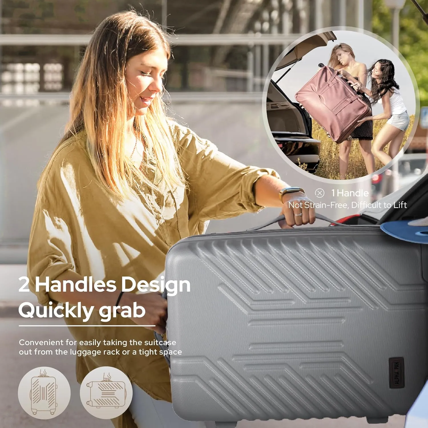 Carry On Luggage, Spinner Wheels Airline Approved 22 inch Lightweight Expandable Hard-shell Suitcase with Built-in TSA Lock and USB Port, Light gray