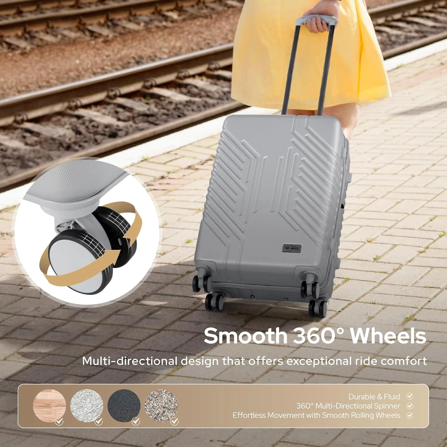 Carry On Luggage, Spinner Wheels Airline Approved 22 inch Lightweight Expandable Hard-shell Suitcase with Built-in TSA Lock and USB Port, Light gray