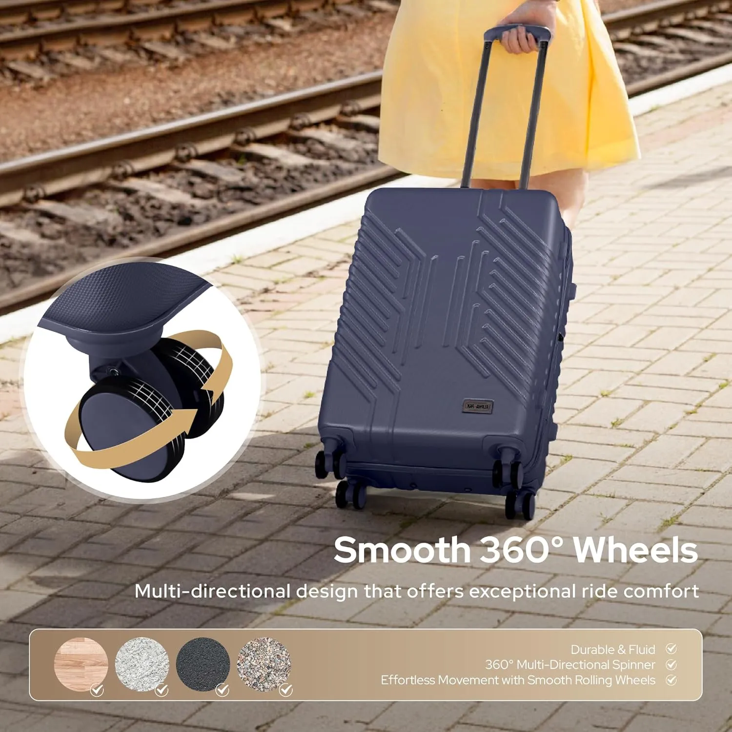 Carry On Luggage, Spinner Wheels Airline Approved 22 inch Lightweight Expandable Hard-shell Suitcase with Built-in TSA Lock and USB Port, Navy blue