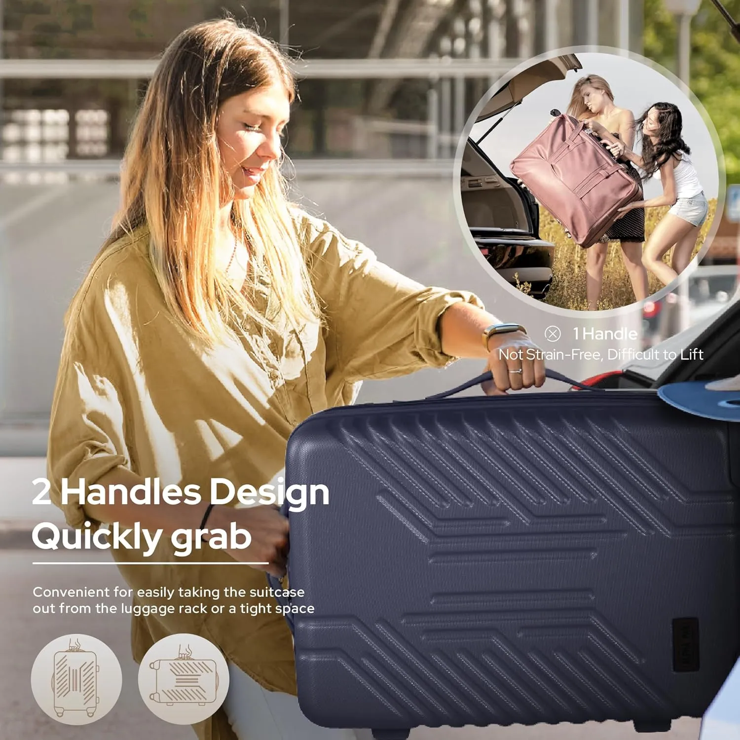 Carry On Luggage, Spinner Wheels Airline Approved 22 inch Lightweight Expandable Hard-shell Suitcase with Built-in TSA Lock and USB Port, Navy blue