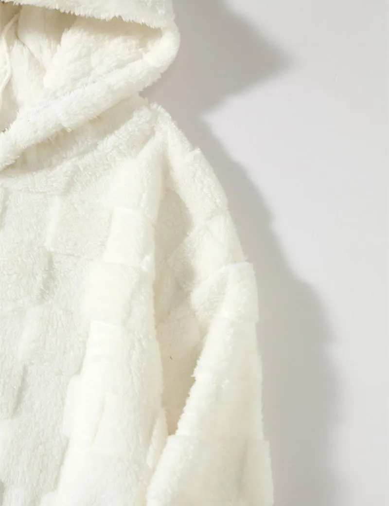 Checkered Sherpa Pullover Hoodies Oversized Fuzzy Sweatshirt Fashion Long Sleeve Fluffy Plush Tops for Men Women